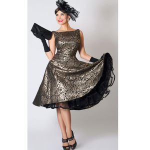 NWOT Bettie Page Tatyana Silver Roses Floral Dress